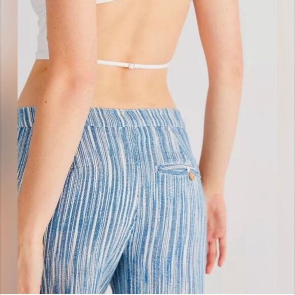 Free People Pants Size 4 Raw Hem Wide Leg Marta Yarn Dye Trousers Wide Leg - Picture 3 of 10